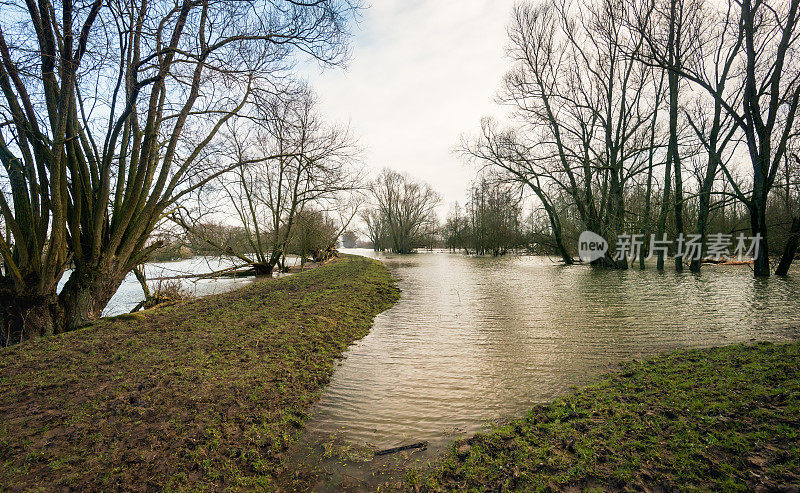 洪水景观，由于高水位在邻近的河流