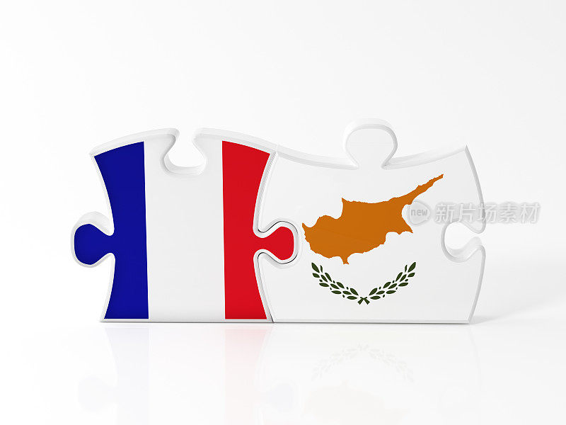 用法国和塞浦路斯国旗纹理的拼图碎片