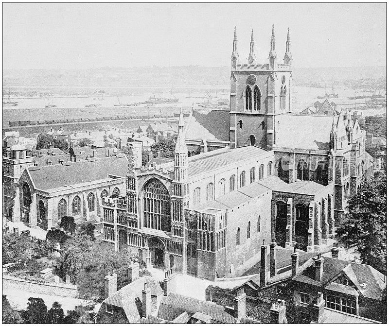 世界著名景点的古老照片:罗切斯特大教堂，查塔姆，英国