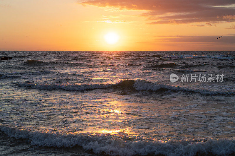 波罗的海和日落的天空。