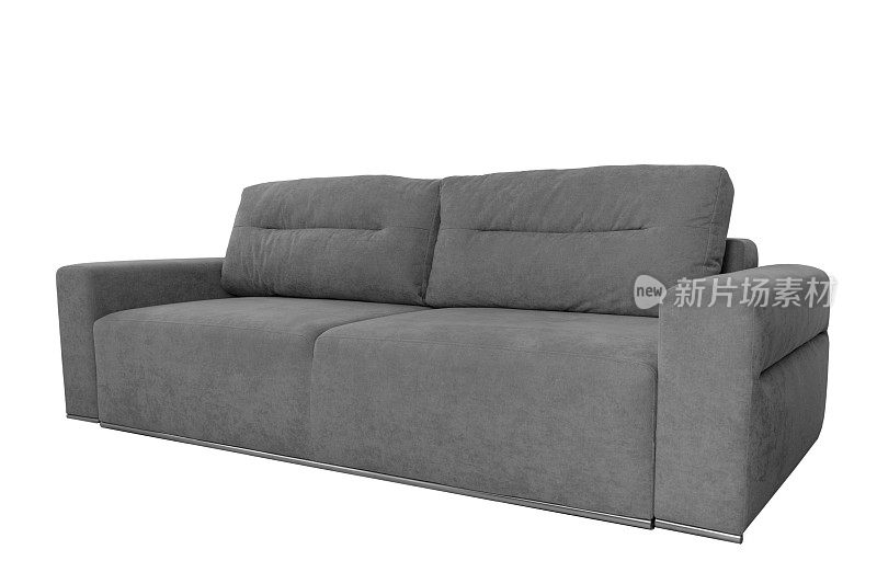 灰色舒适的沙发上的白色孤立的背景。