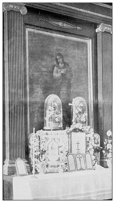 古董黑白照片:古画，圣克拉拉教堂，古巴