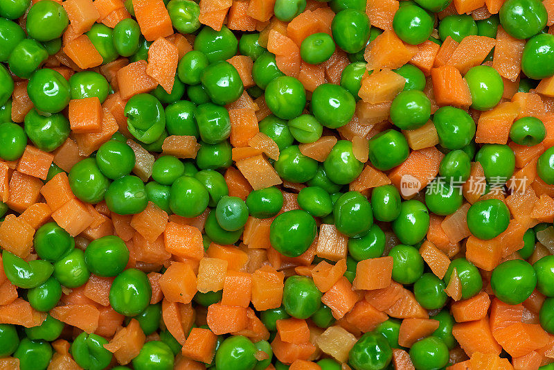 新鲜蔬菜背景-豌豆，胡萝卜