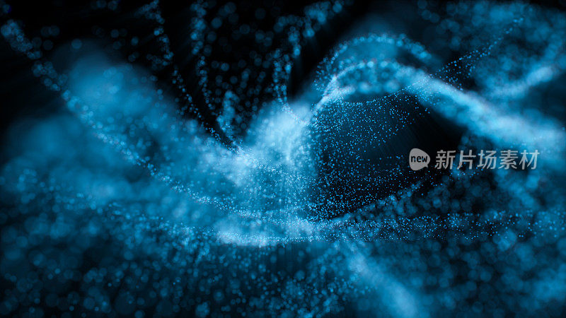 抽象蓝色波浪粒子，3d渲染。