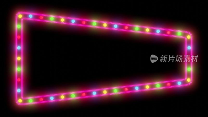 夜间广告招牌霓虹灯边框与彩色灯光在黑色的背景。三维渲染