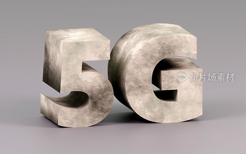 灰色平台上的混凝土铭文5g，柔和的光线，平滑的背景，3d渲染
