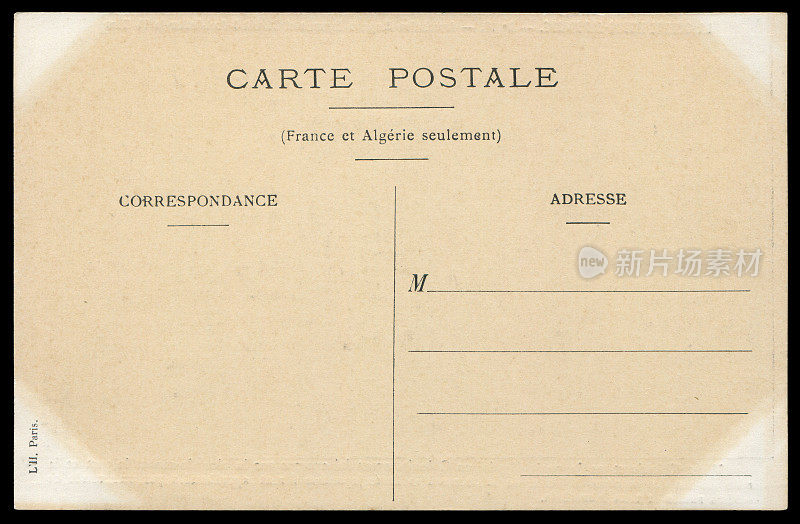 20世纪早期的老式空白法国明信片，对于任何历史明信片通信的使用都是一个非常好的背景。