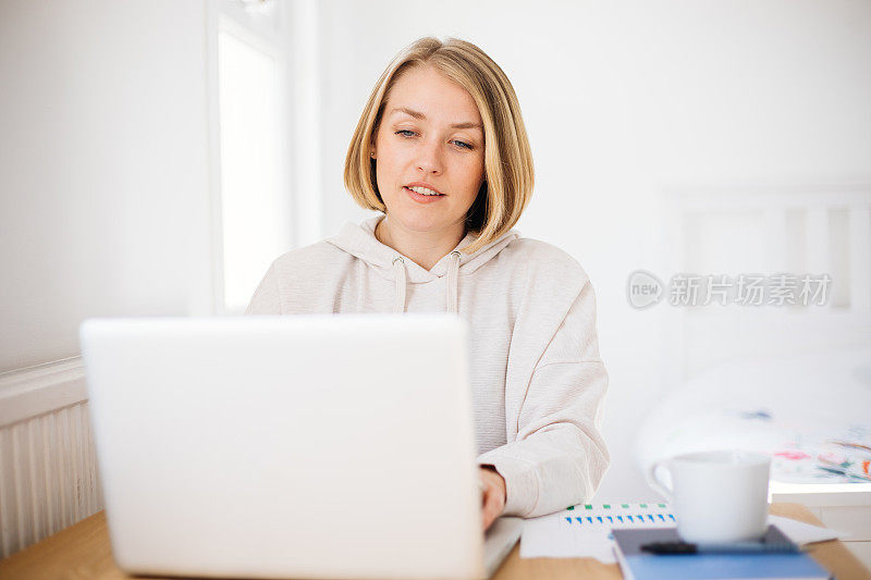 女人在家里用笔记本电脑