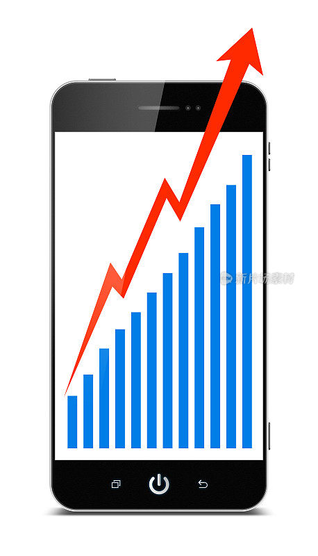 智能手机业务增长图在白色背景孤立