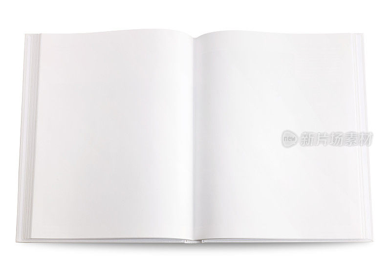 打开精装书与空白页孤立在白色