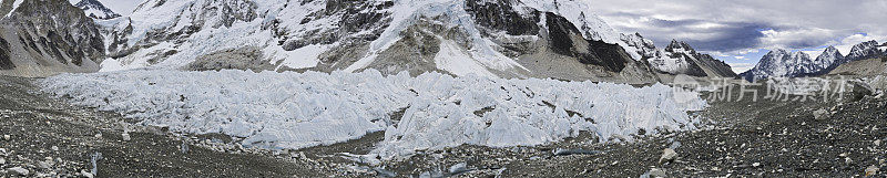 昆布冰川珠穆朗玛峰大本营全景喜马拉雅山尼泊尔