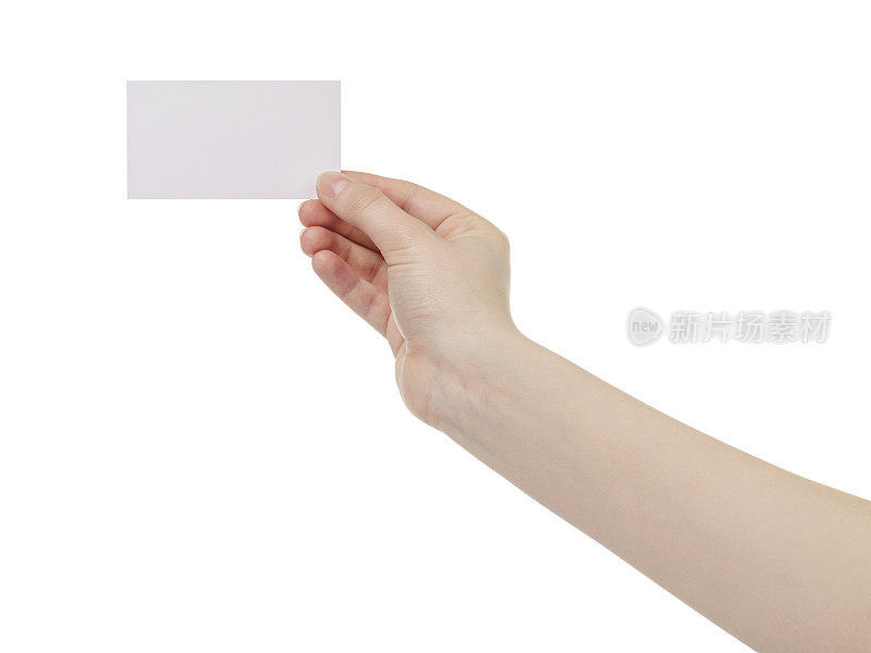 年轻女性右手握着空白白纸卡片