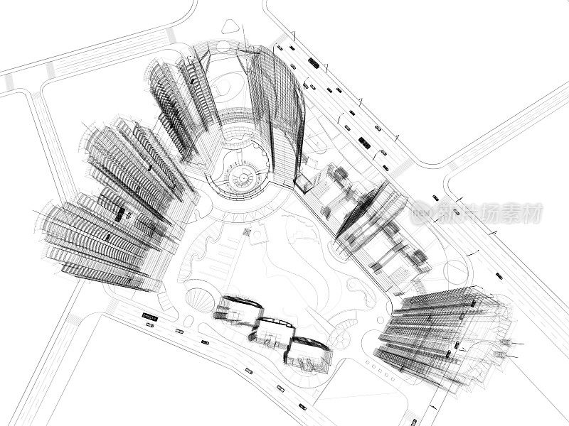 摩天大楼蓝图线架