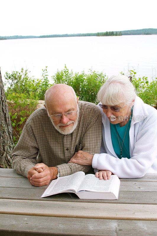 老年情侣一起读书