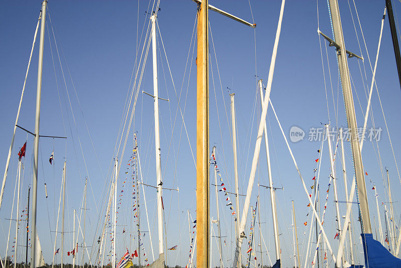 游艇码头开幕日庆典上的豪华游艇桅杆