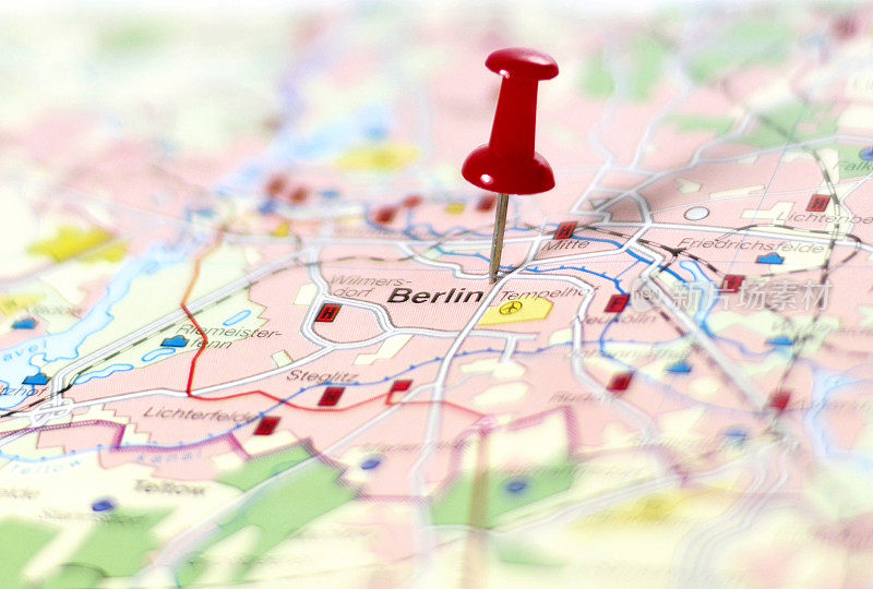德国地图，大头针设置在柏林