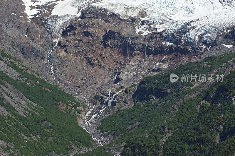 贝克山的冰川瀑布