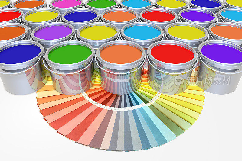 彩色油漆桶和颜色目录