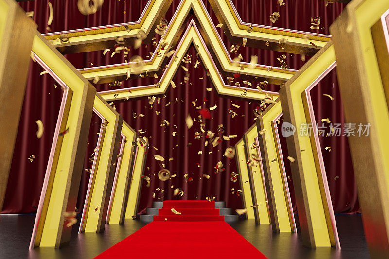 圆形讲台上的红地毯与台阶和星形走廊
