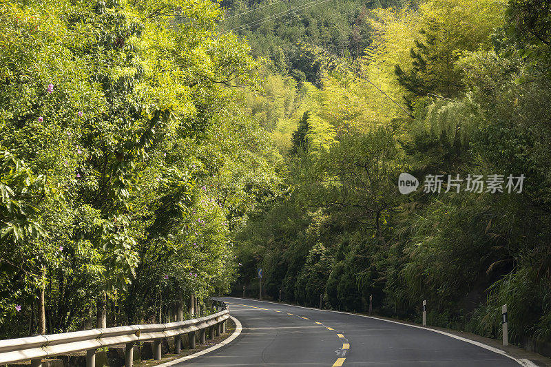 中国浙江山区的一条空旷蜿蜒的道路