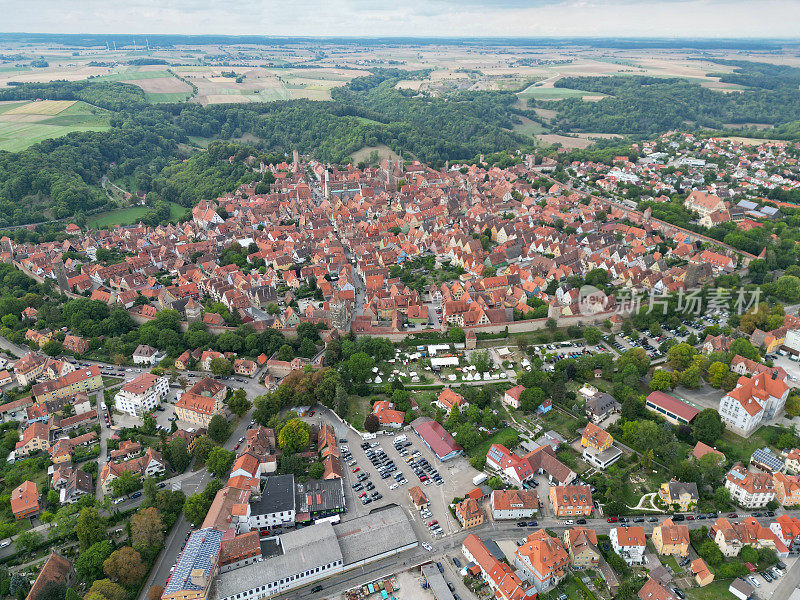 德国巴伐利亚罗滕堡高角度无人机鸟瞰图