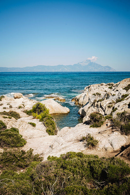 美丽的夏日海景。希腊的夏天。