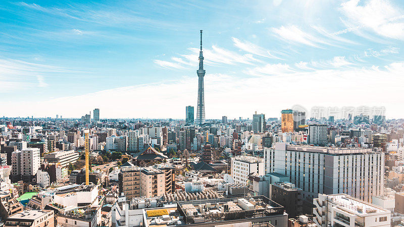 东京天空树俯瞰日本城市景观的屋顶