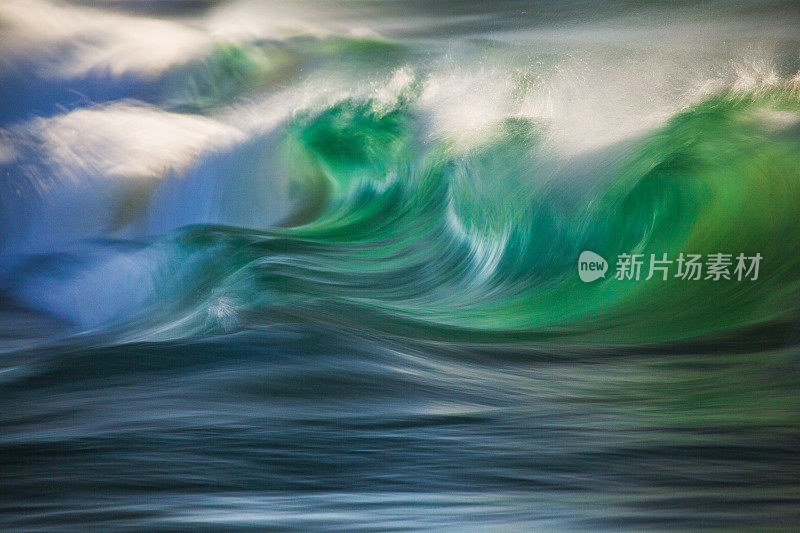 抽象运动模糊背景的海浪打破了海滩