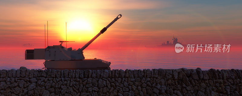 日落，军舰和坦克