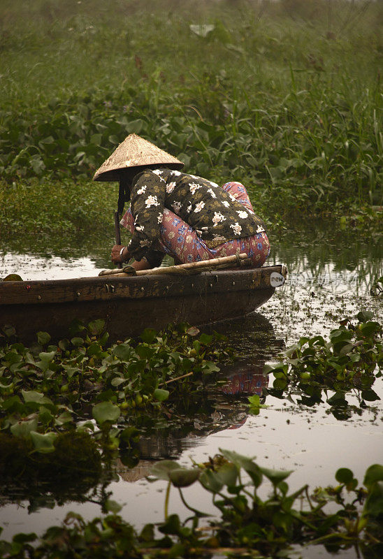 在摩尔的越南女人，香水河，顺化，越南