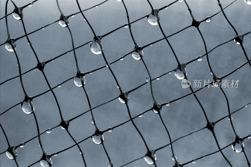 雨点落在塑料网-围栏上