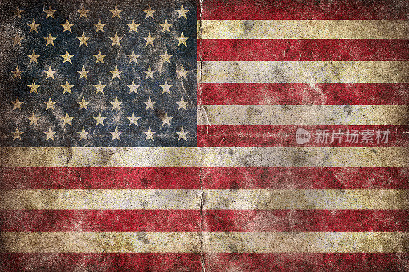 美国国旗，在一张古老的折叠纸上