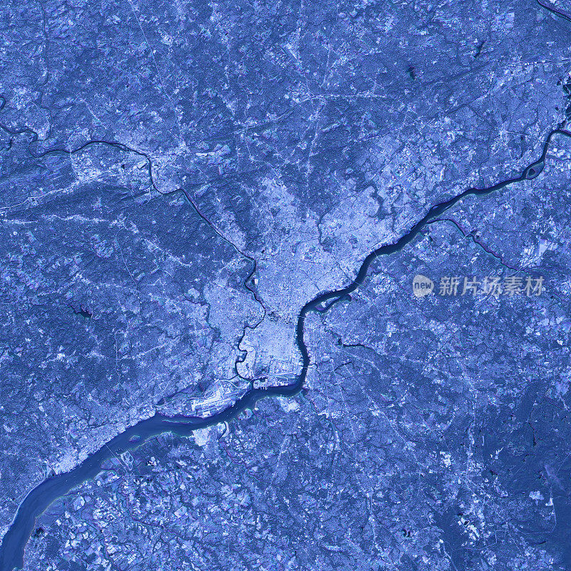 费城摘要城市地图卫星图像蓝色