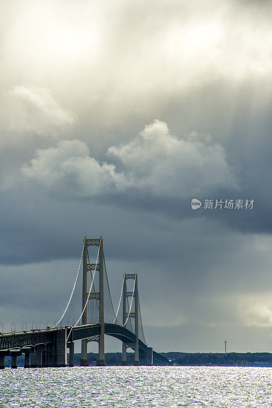 麦基诺桥上空的暴风云垂直特写