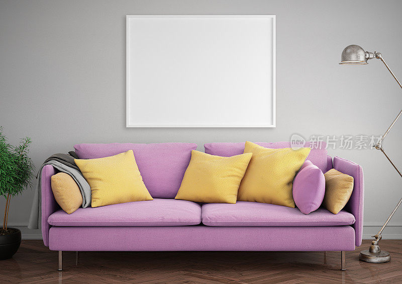 粉彩沙发与空白墙模板