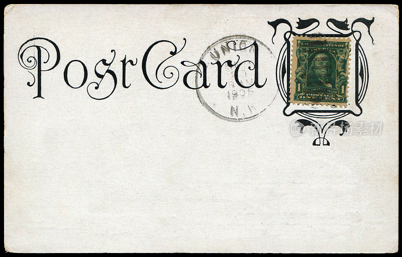 1905年从美国新罕布什尔州的一个小村庄Union寄出的老式明信片，空白的，对于任何历史明信片通信的使用来说都是一个很好的背景。