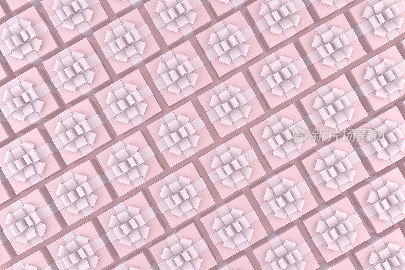 粉色礼盒丝带最小3d渲染，圣诞节，节日，新年的概念