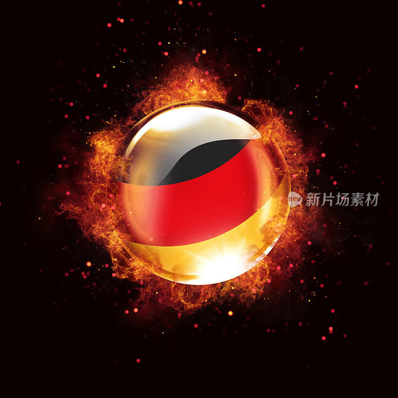燃烧的足球与德国国旗在黑色背景