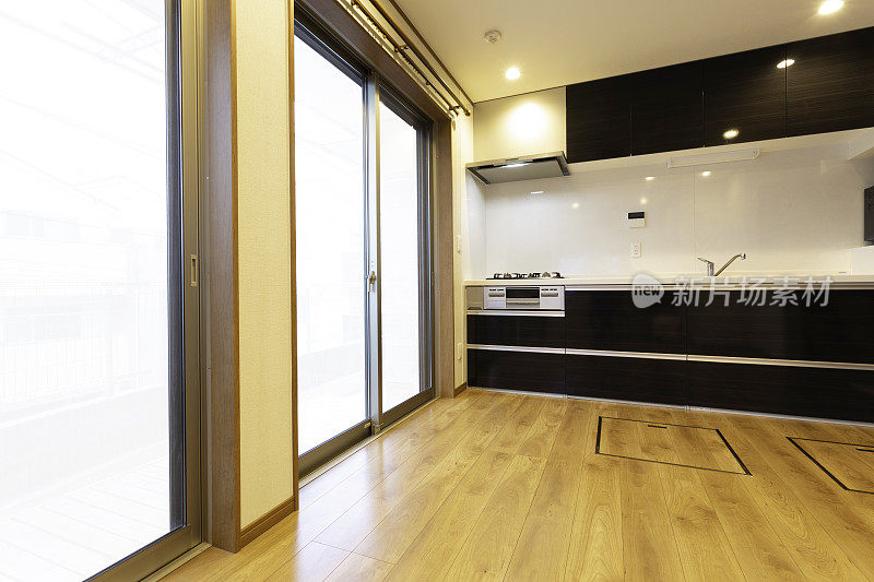 日本普通住房。客厅和厨房。