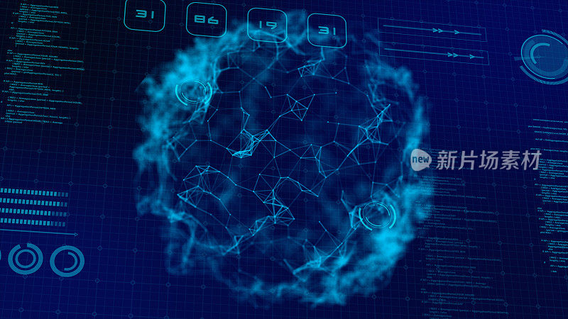 HUD屏幕未来技术背景3D球全球世界数字分析数字大数据互联网网络连接连接，3D渲染高科技能源电力球