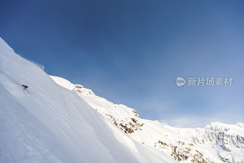 极速滑雪者穿过粉状雪下山