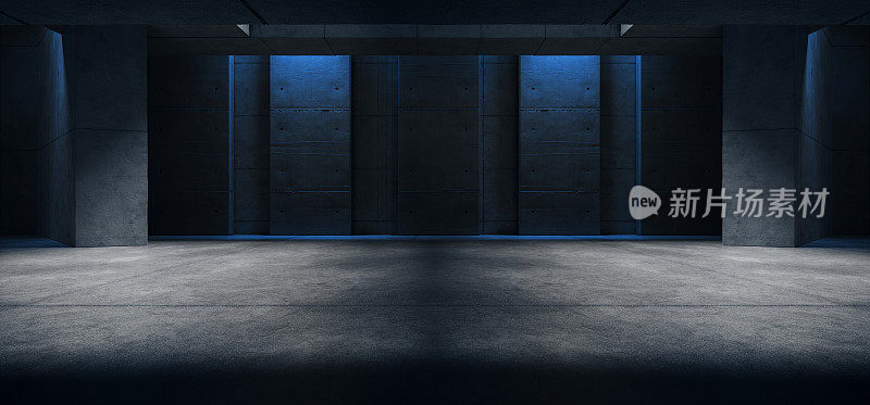 汽车机库车库工作室粗糙混凝土水泥沥青现实隧道走廊走廊展厅仓库地下室聚光灯工作室地下3D渲染