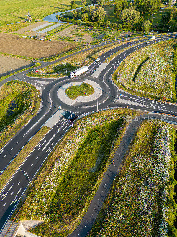 无人机拍摄的荷兰交通环岛