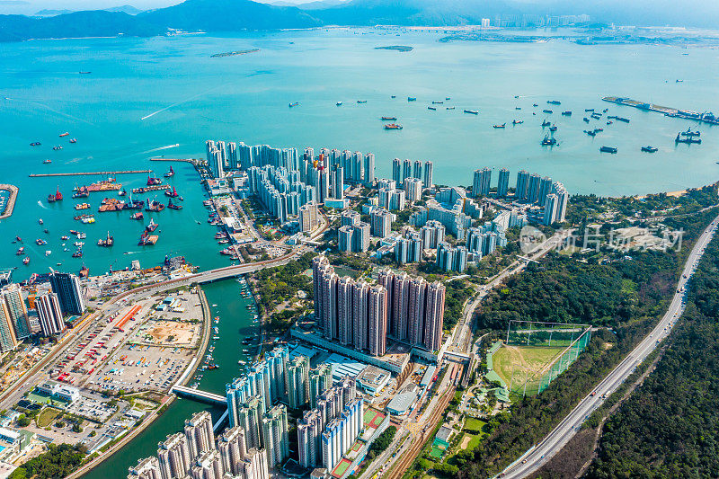 香港屯门市区的无人机景观