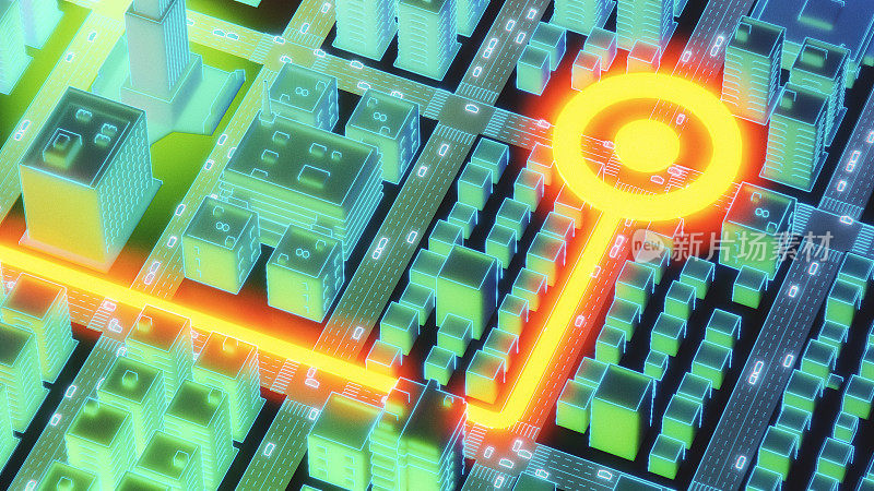 未来的超宇宙霓虹灯城市与道路导航