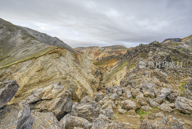 欧洲美丽独特的岛国冰岛的高地上的Landmannalaugar的令人叹为观止的彩色山丘