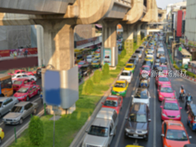 泰国曼谷高峰时段交通堵塞，抽象模糊