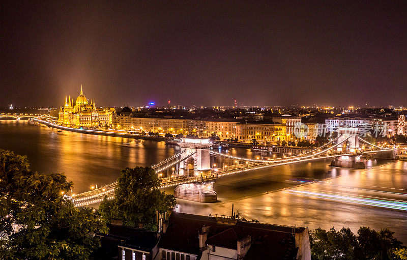 链桥布达佩斯匈牙利黄昏横夜议会Országház