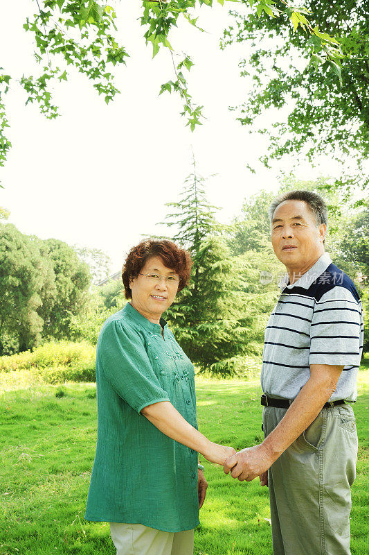 年老的亚洲夫妇:微笑和爱