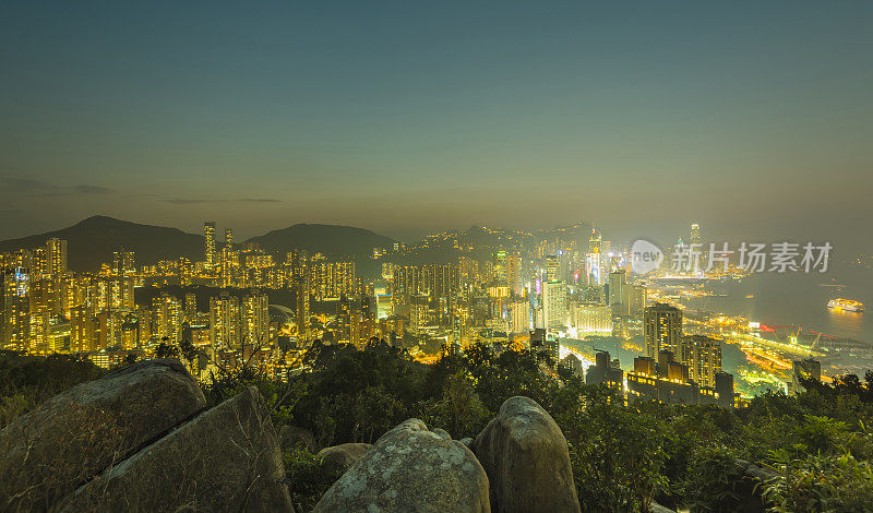 日落时的香港城市天际线